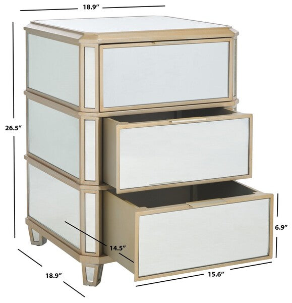 Giana 3 Drawer Mirrored Nightstand
