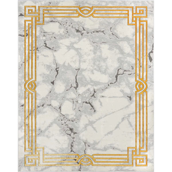 Huntington Retro Marble Border Ivory Glam Rug