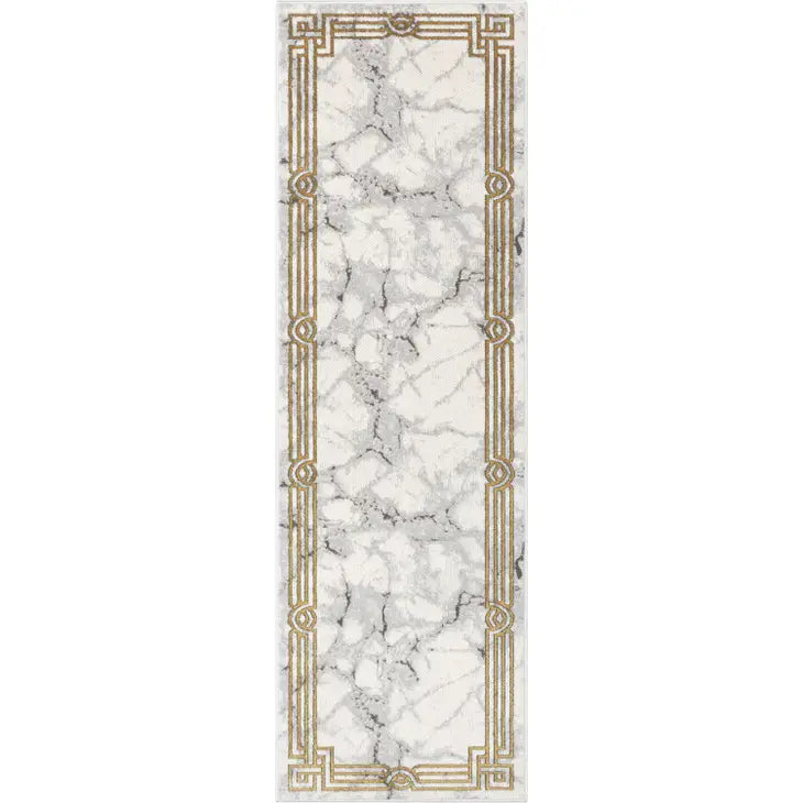 Huntington Retro Marble Border Ivory Glam Rug