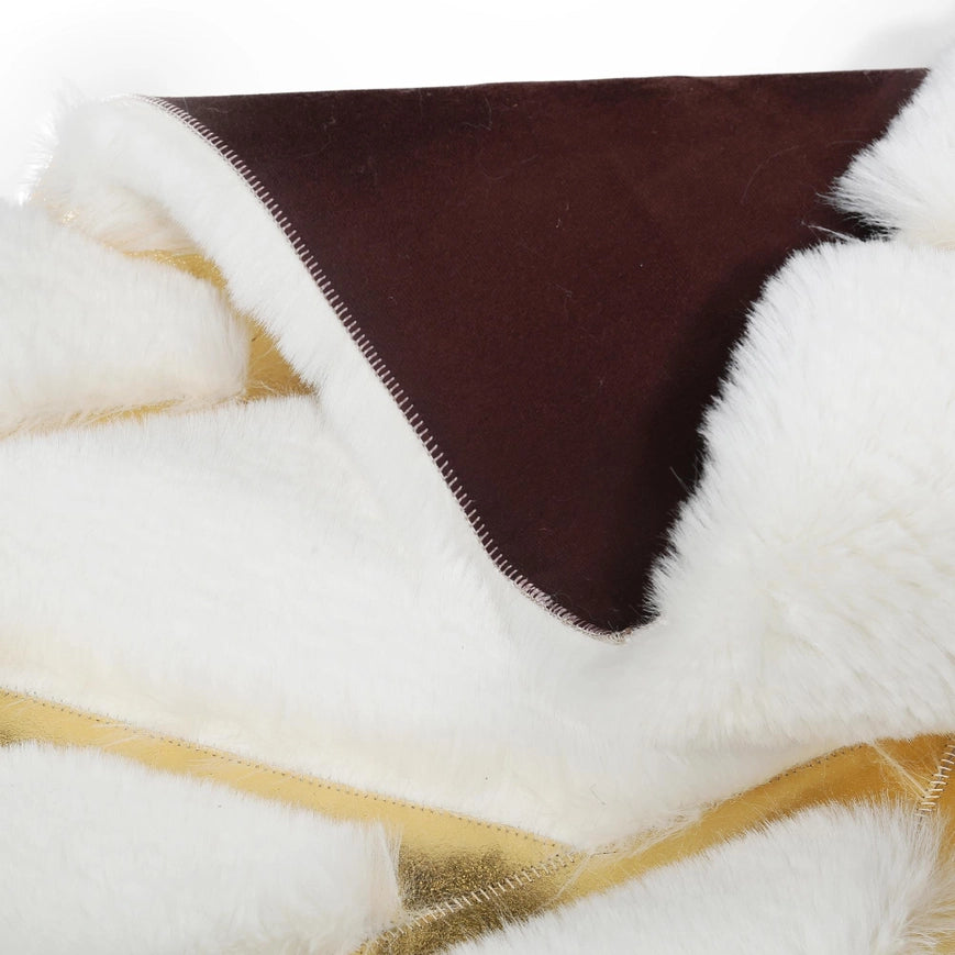 Gold Lined Cream Fur Plush Rug