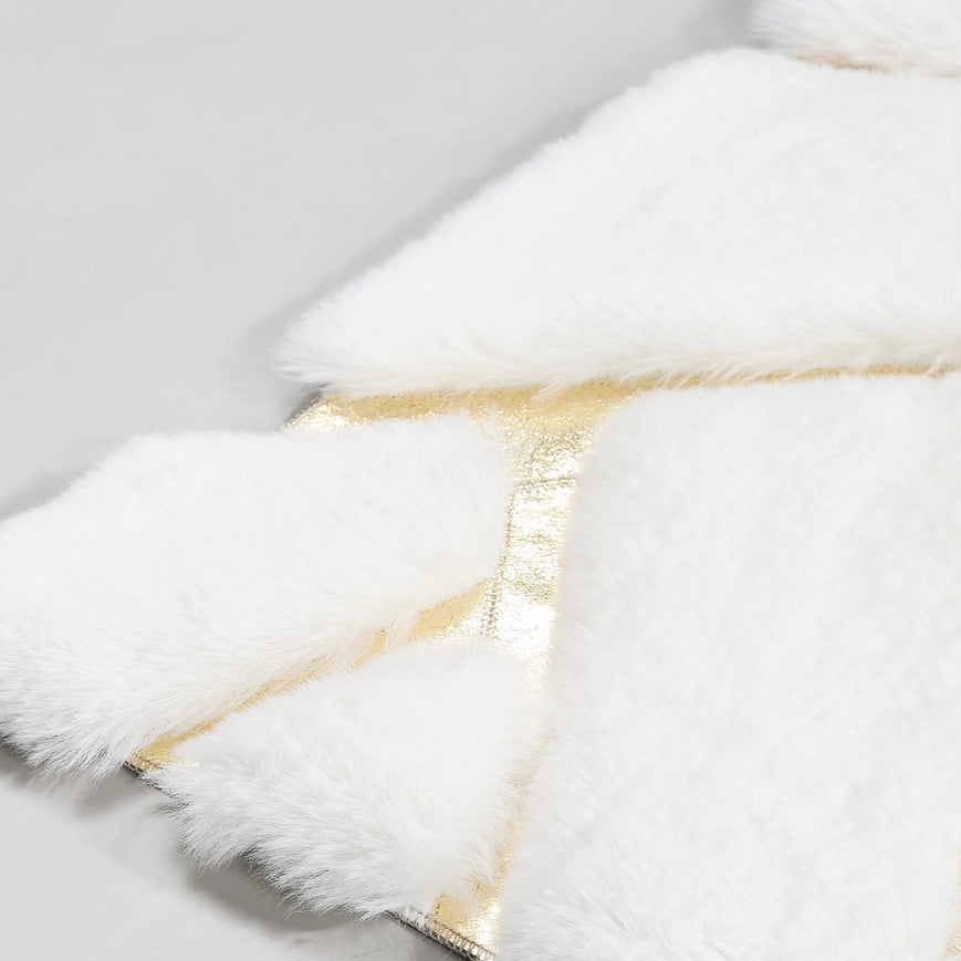 Gold Lined Cream Fur Plush Rug