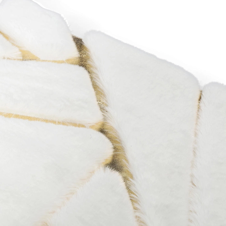Gold Lined Cream Fur Plush Rug