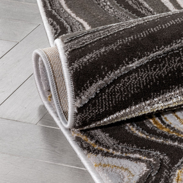 Warren Retro Abstract Waves Grey Glam Rug
