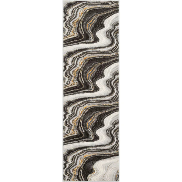 Warren Retro Abstract Waves Grey Glam Rug