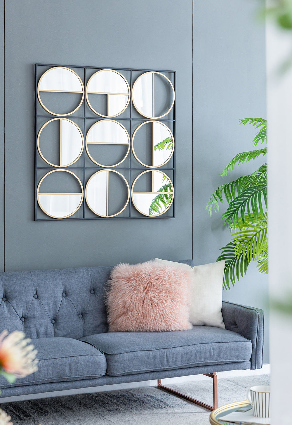 35.6" in Eclectic Styling Metal Beaded Black Wall Mirror