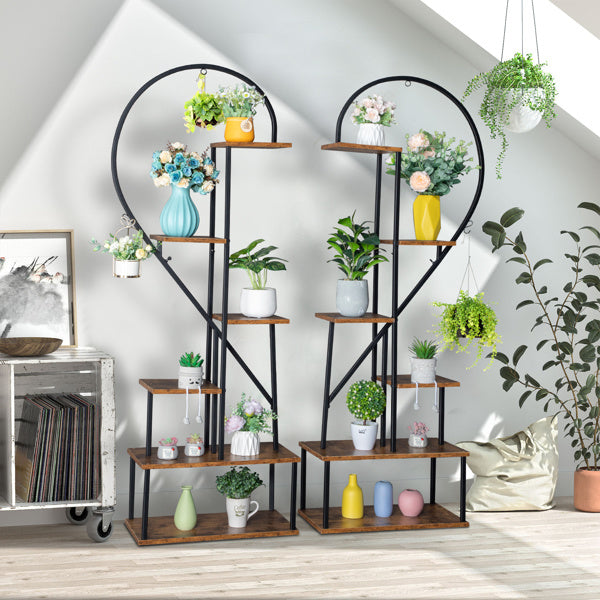 Artisasset 2pcs 6 Layers Half Heart Iron Wood Suitable For Garden Balcony Patio Lawn Home Decoration Plant Stand Flower Pot Stand Iron Flower Stand Black