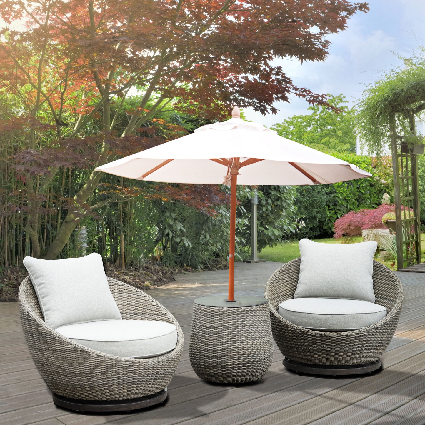 Cozy Outdoor - 3 Set  - All-Weather Resin Wicker, Powder-Coated Aluminum, Fully Assembled
