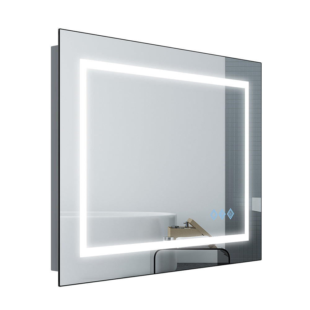 32x24inch Glossy Brushed Silver 3000-6000K LED Bathroom Mirror With Lights,Anti-Fog Dimmable Lighted Wall Mounted Vanity Mirror Master Bath Modern Makeup(Horizontal & Vertical)
