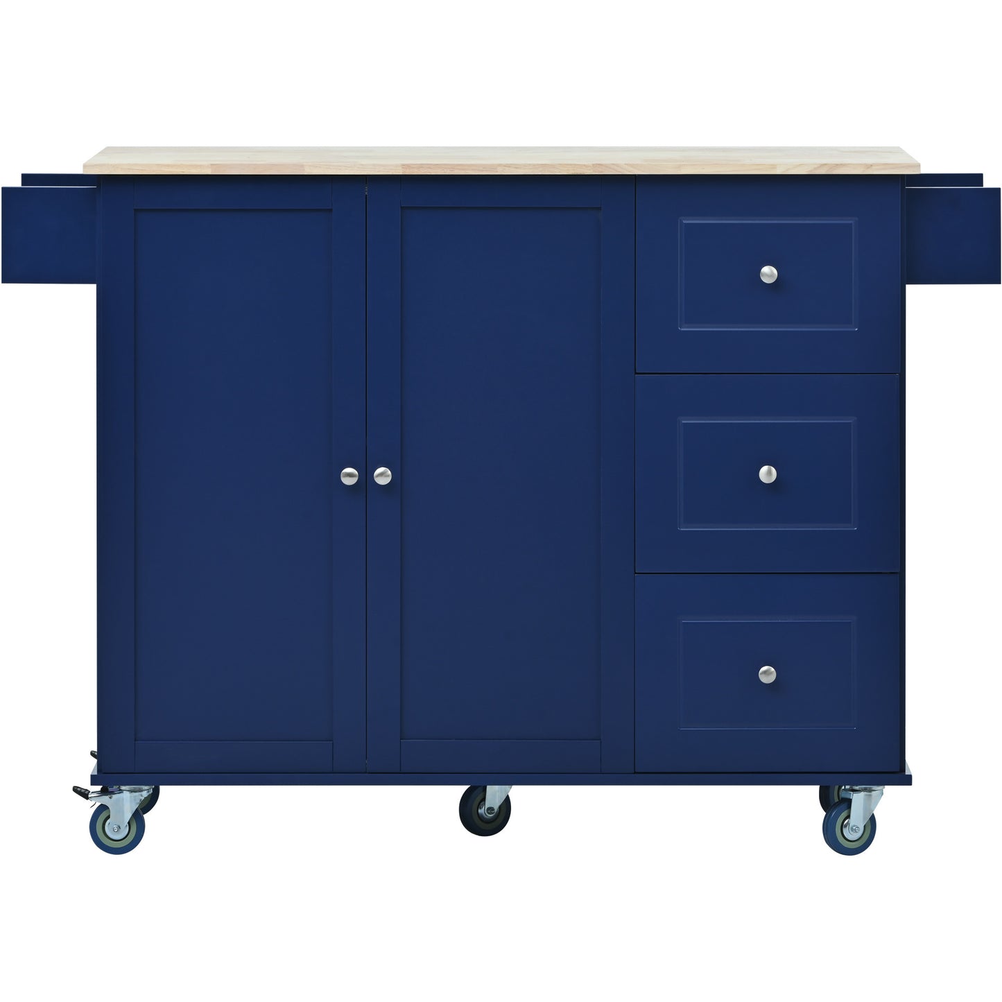 Rolling Mobile Kitchen Island with Drop Leaf - Solid Wood Top Dark blue)
