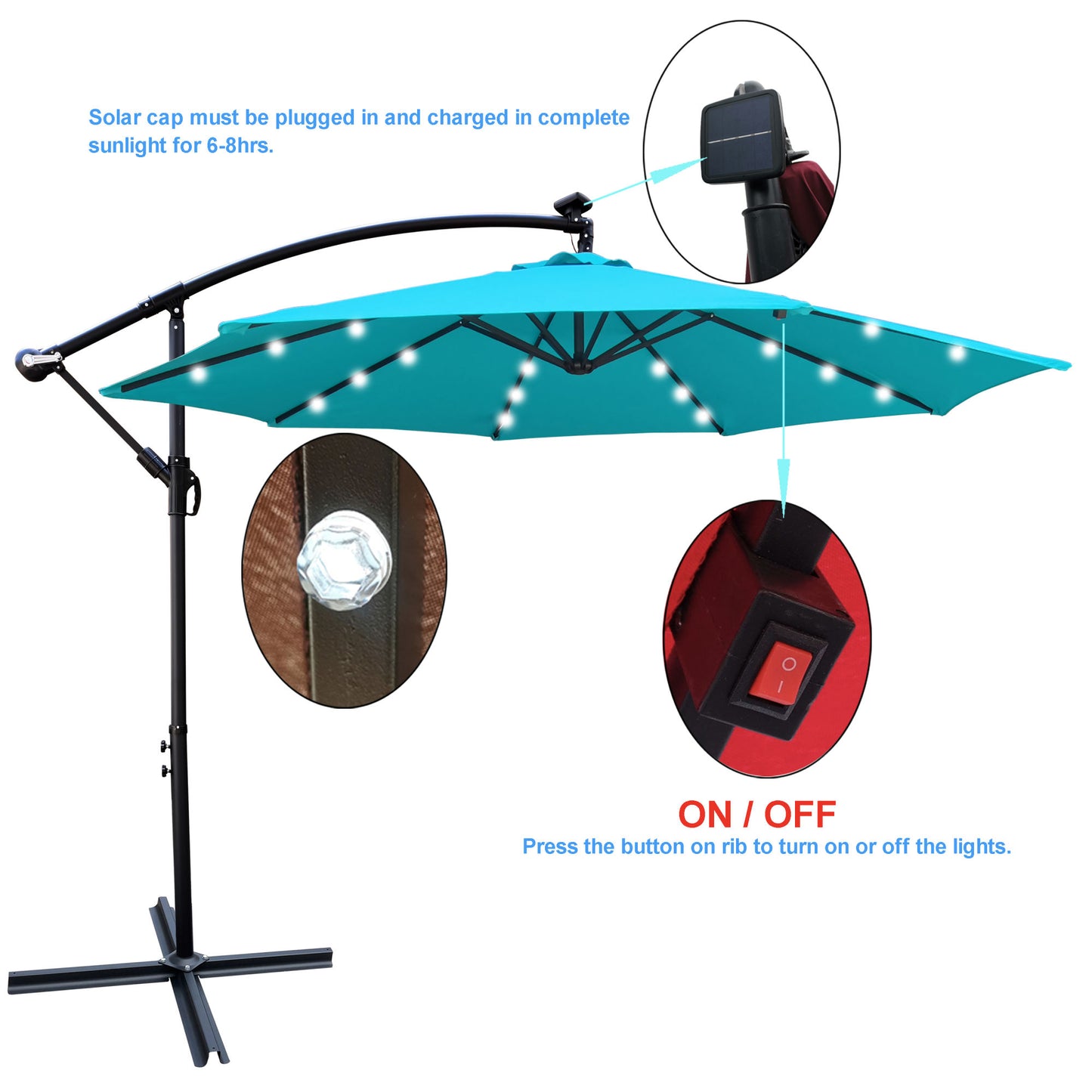 10 ft Outdoor Patio Umbrella with Solar Powered LED Light