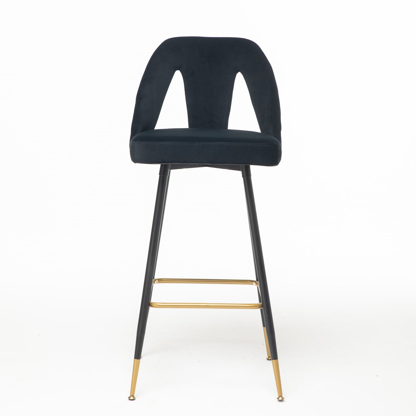 Collection Modern | Contemporary Velvet Upholstered  28\\\" Bar Stool & Counter Stools with Nailheads and Gold Tipped Black Metal Legs,Set of 2