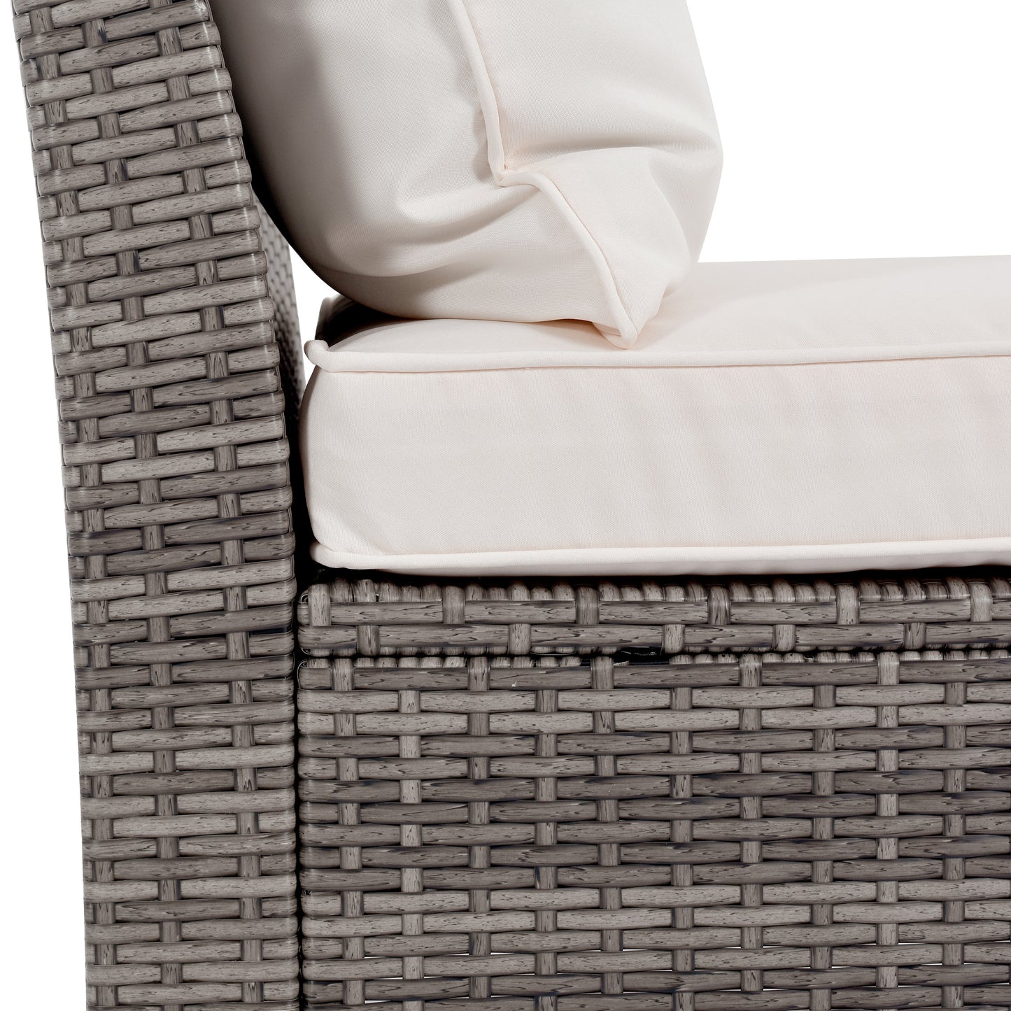 6-Piece Outdoor Sofa Set, PE Wicker Rattan Sofa with 2 Corner Chairs, 2 Single Chairs, 1 Ottoman and 1 Storage Table, All-weather Conversational Furniture, Beige