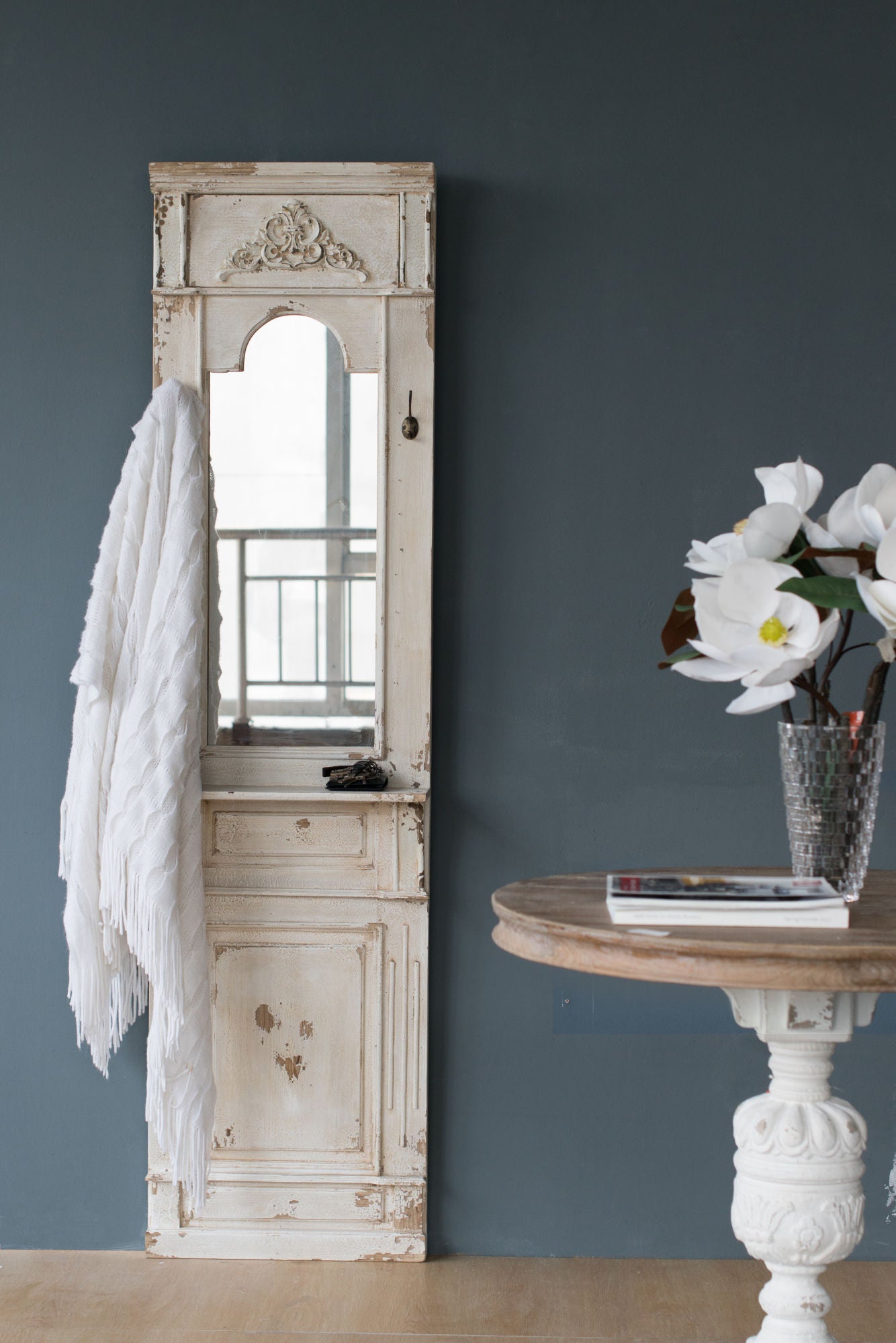 20" x 76" Classic Vintage Antique White Wall Mirror- French Country