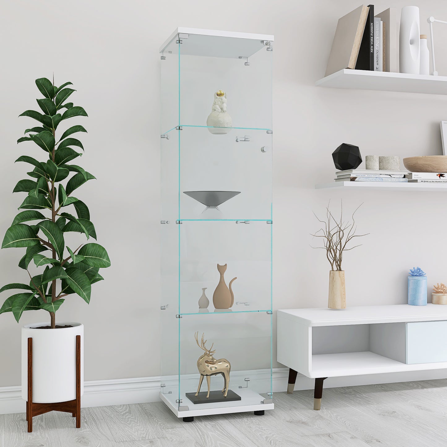 Glass Display Cabinet 4 Shelves; White