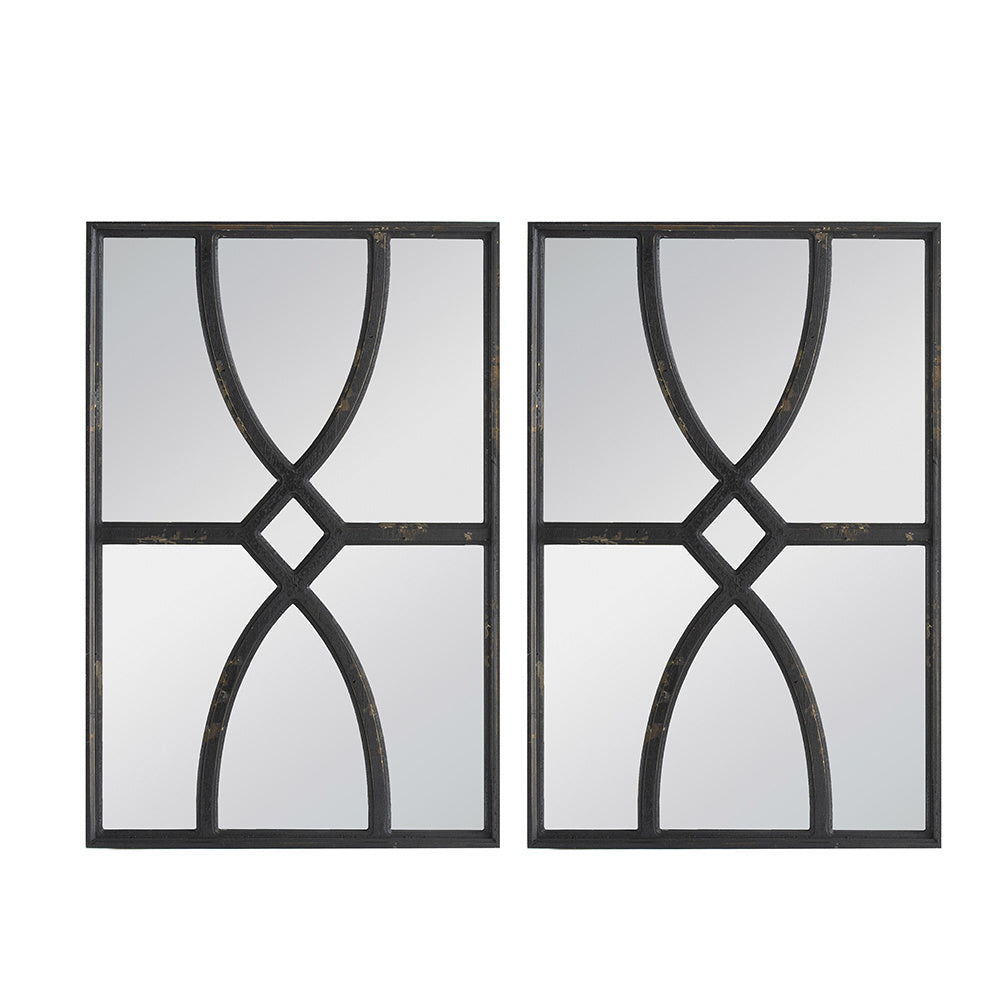 16" x 23" Rectangular Wooden Wall Mirror with Antique Black Frame, Set of 2