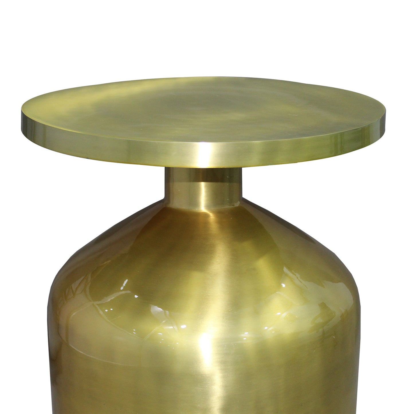 24 Inch Metal Frame End Table with Round Top and Bottle Shape Base; Gold