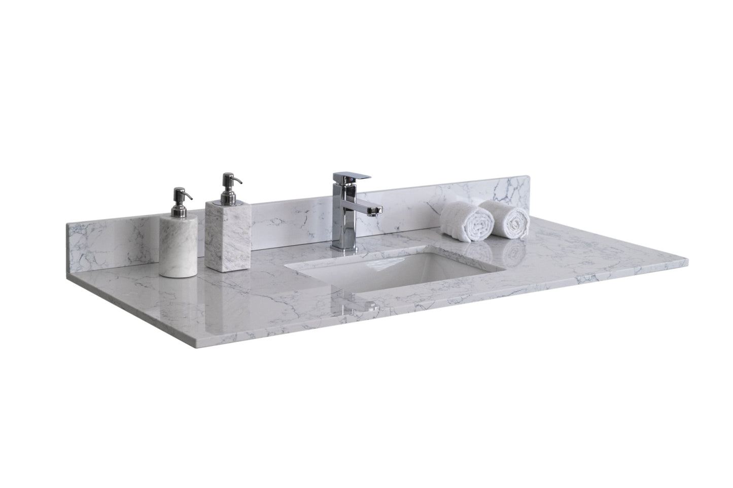 37"x 22" bathroom stone vanity top carrara jade engineered marble color with undermount ceramic sink and single faucet hole with backsplash