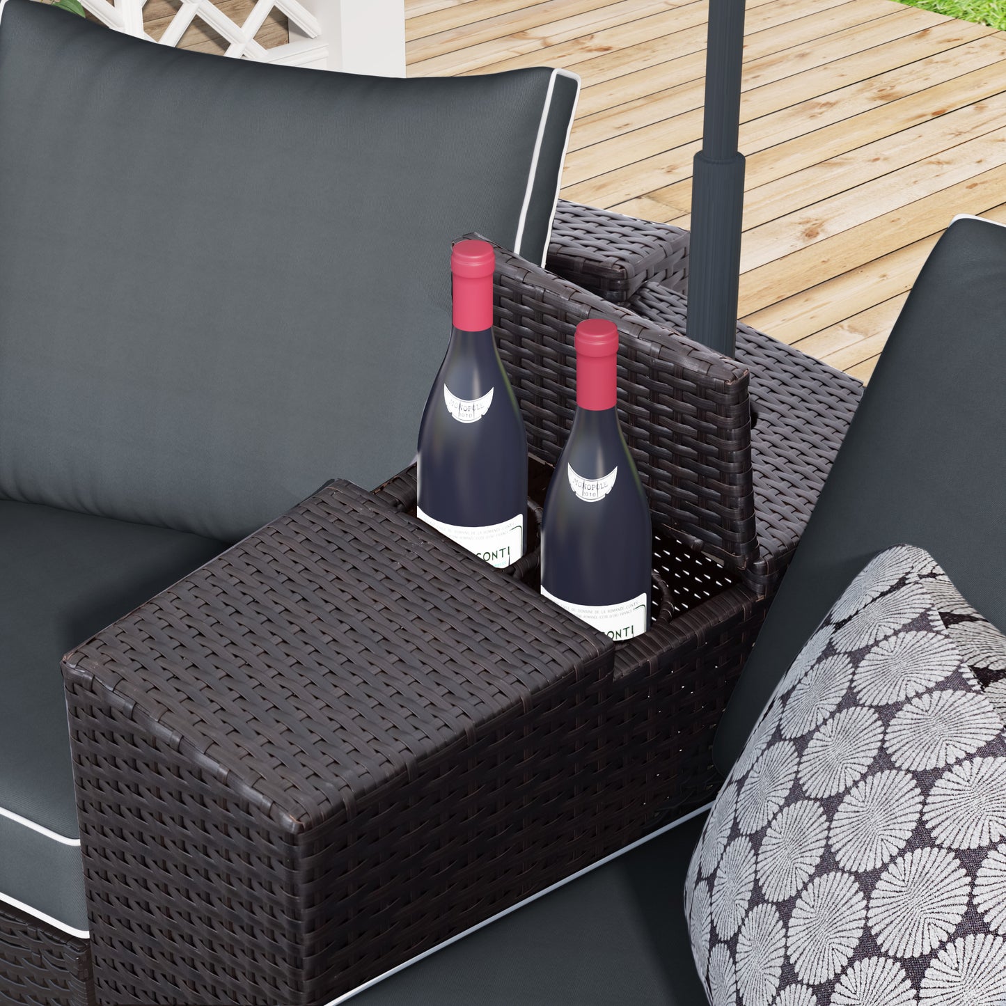 6 Pieces Outdoor Sectional Half Round Patio Rattan Sofa Set; PE Wicker Conversation Furniture Set; Brown+ Gray