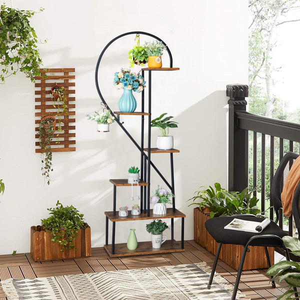 Artisasset 2pcs 6 Layers Half Heart Iron Wood Suitable For Garden Balcony Patio Lawn Home Decoration Plant Stand Flower Pot Stand Iron Flower Stand Black
