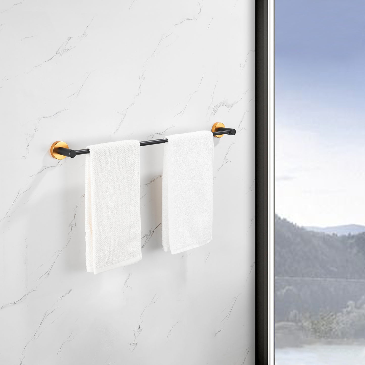 Bathroom Hardware Set; Thicken Space Aluminum 3 PCS Towel bar Set- Black Gold 16-27 Inches Adjustable Bathroom Accessories Set