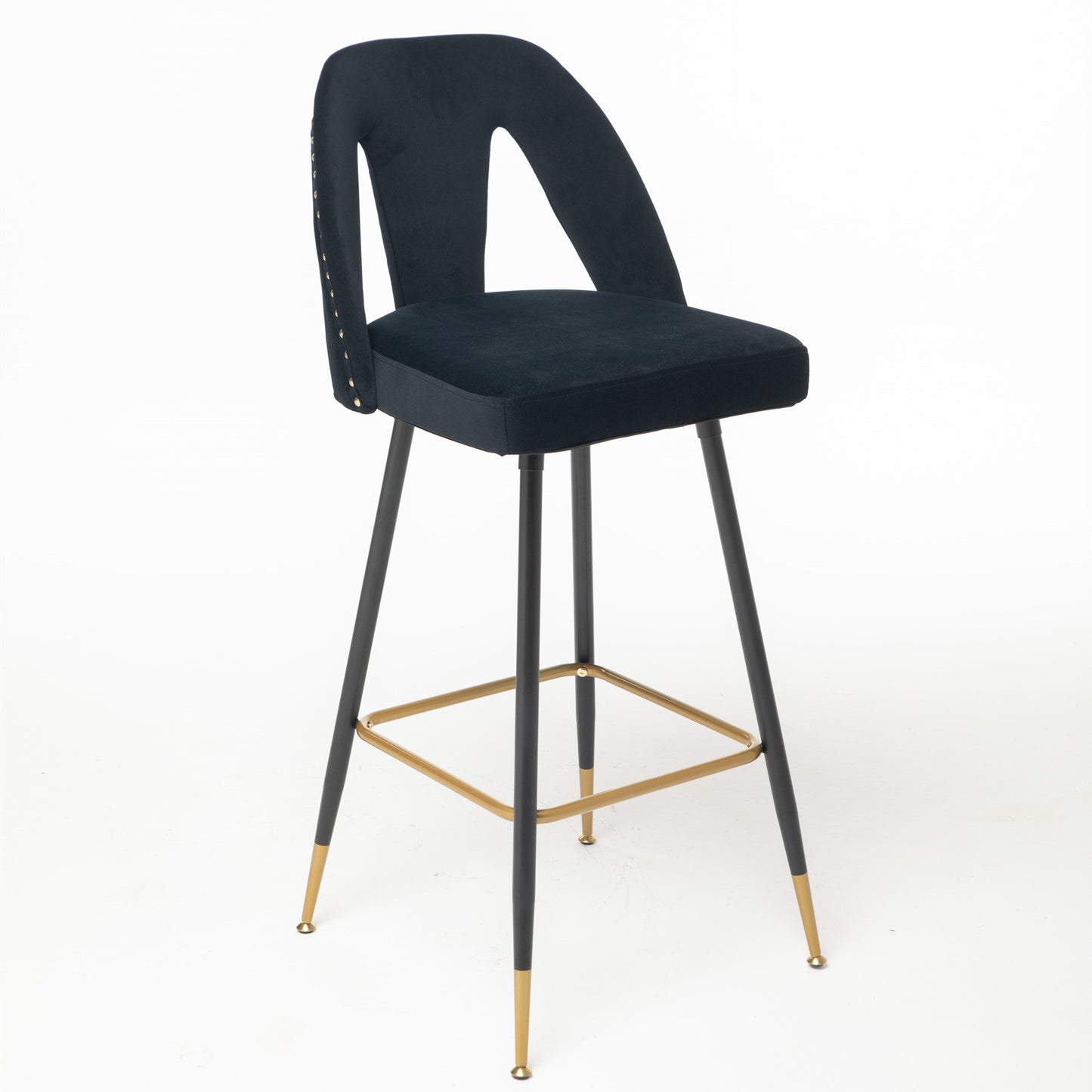 Collection Modern | Contemporary Velvet Upholstered  28\\\" Bar Stool & Counter Stools with Nailheads and Gold Tipped Black Metal Legs,Set of 2