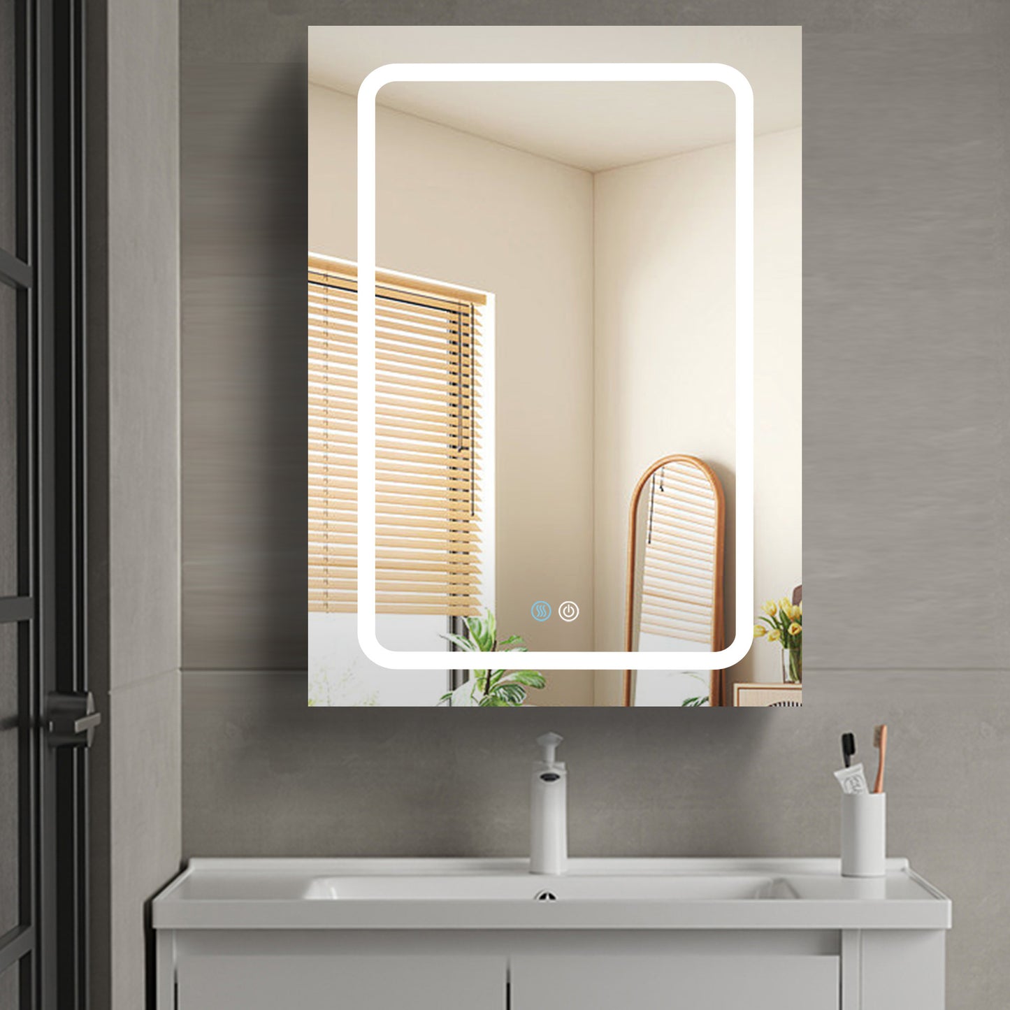 30x20 inch LED Bathroom Medicine Mirror Surface Mounted Unit With Lighted Mirror White Left Open