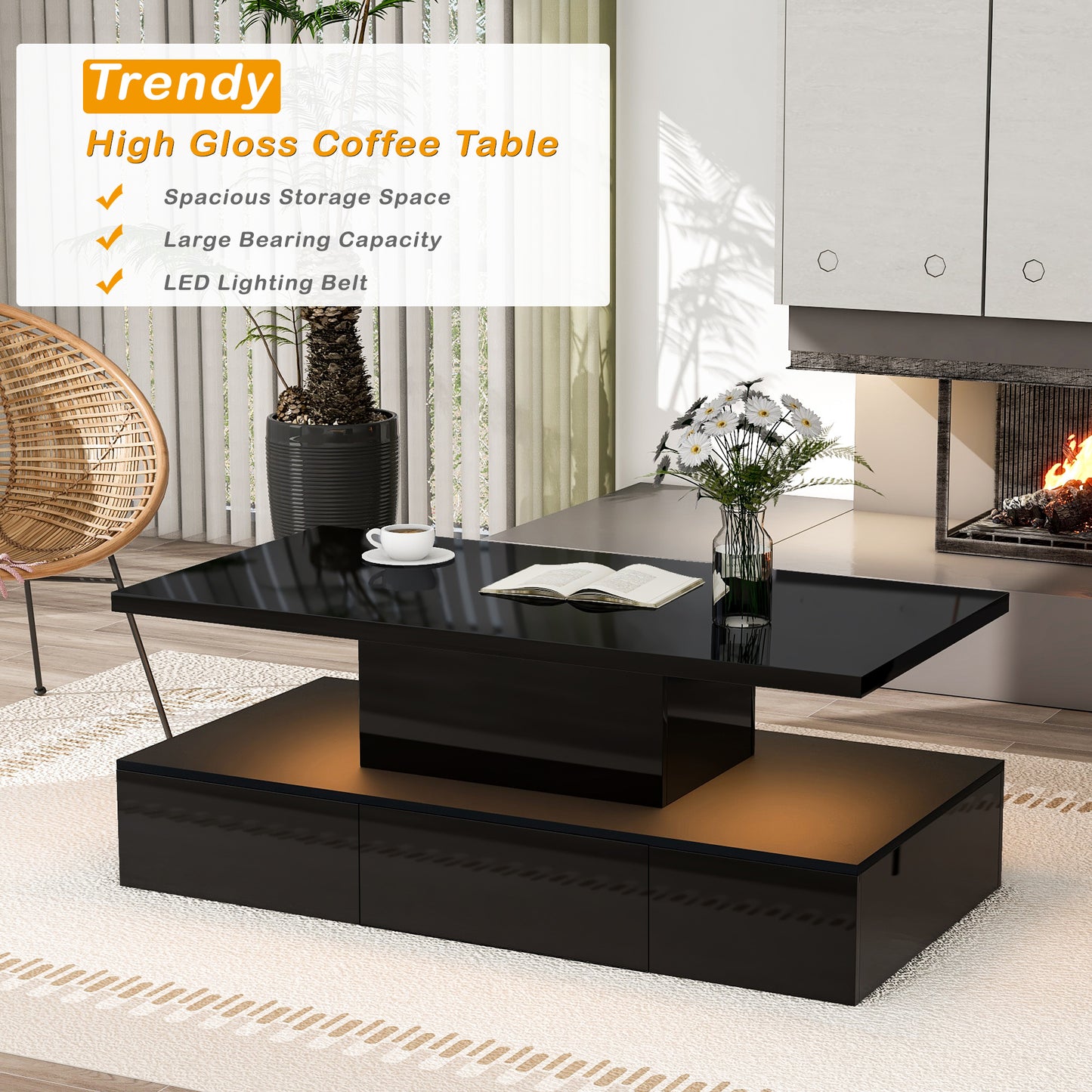 Modern Glossy Coffee Table with Drawer