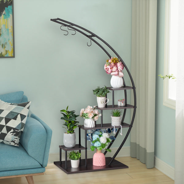 2pcs- 5 Layers Semicircle Iron Wood and Plant Stand