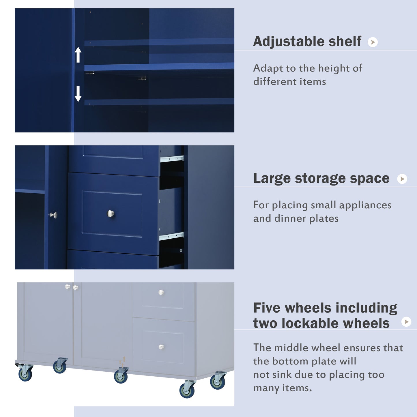 Rolling Mobile Kitchen Island with Drop Leaf - Solid Wood Top Dark blue)