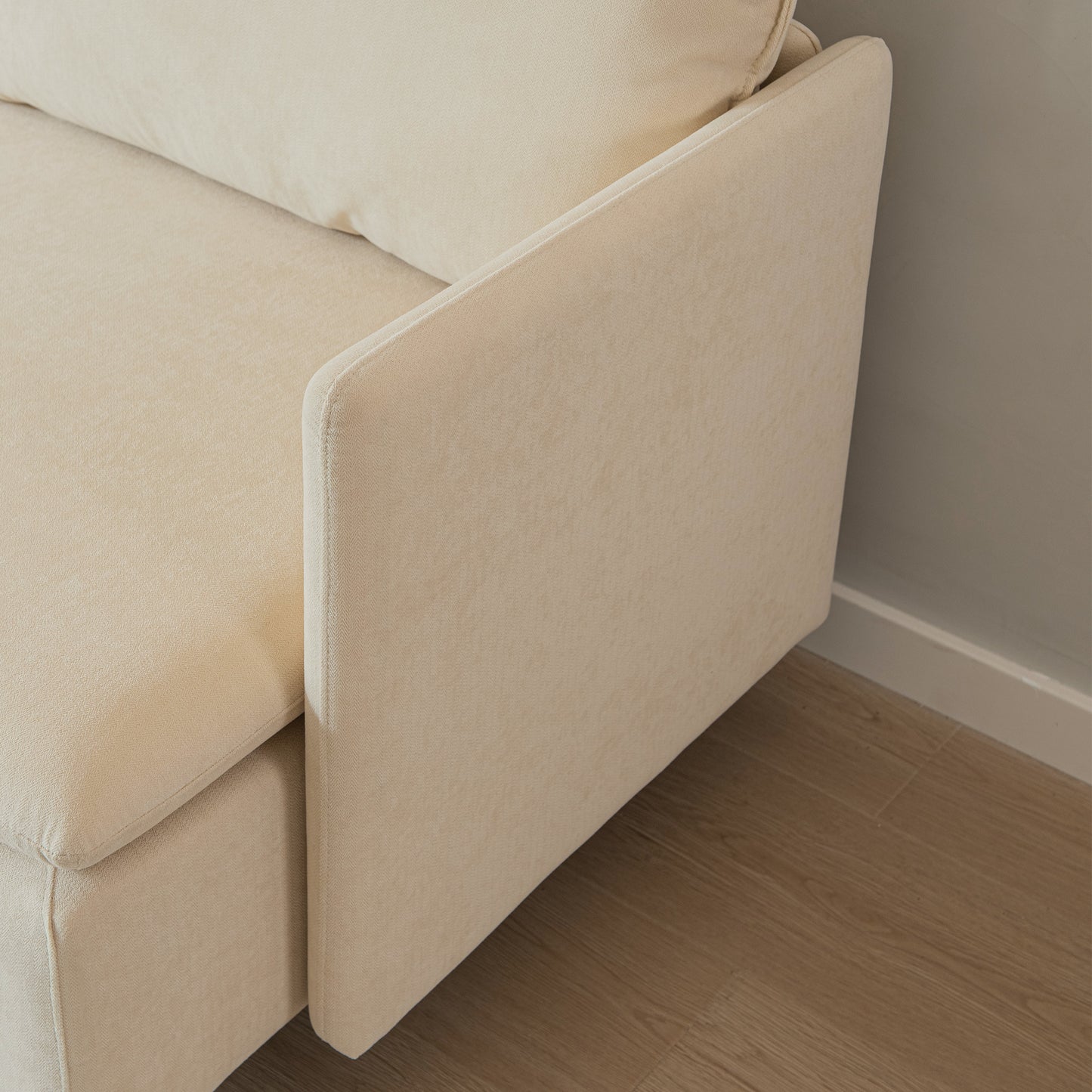 Modular L-shaped Corner sofa ;  Left Hand Facing Sectional Couch;  Beige Cotton Linen-90.9''