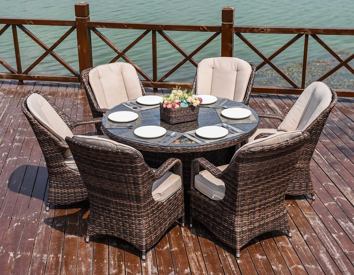 Direct Wicker Cinderella Patio Wicker 7 Piece Round Outdoor Set