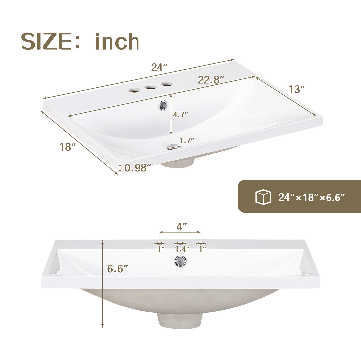 24" Bathroom Vanity with Sink, Bathroom Vanity Cabinet- White