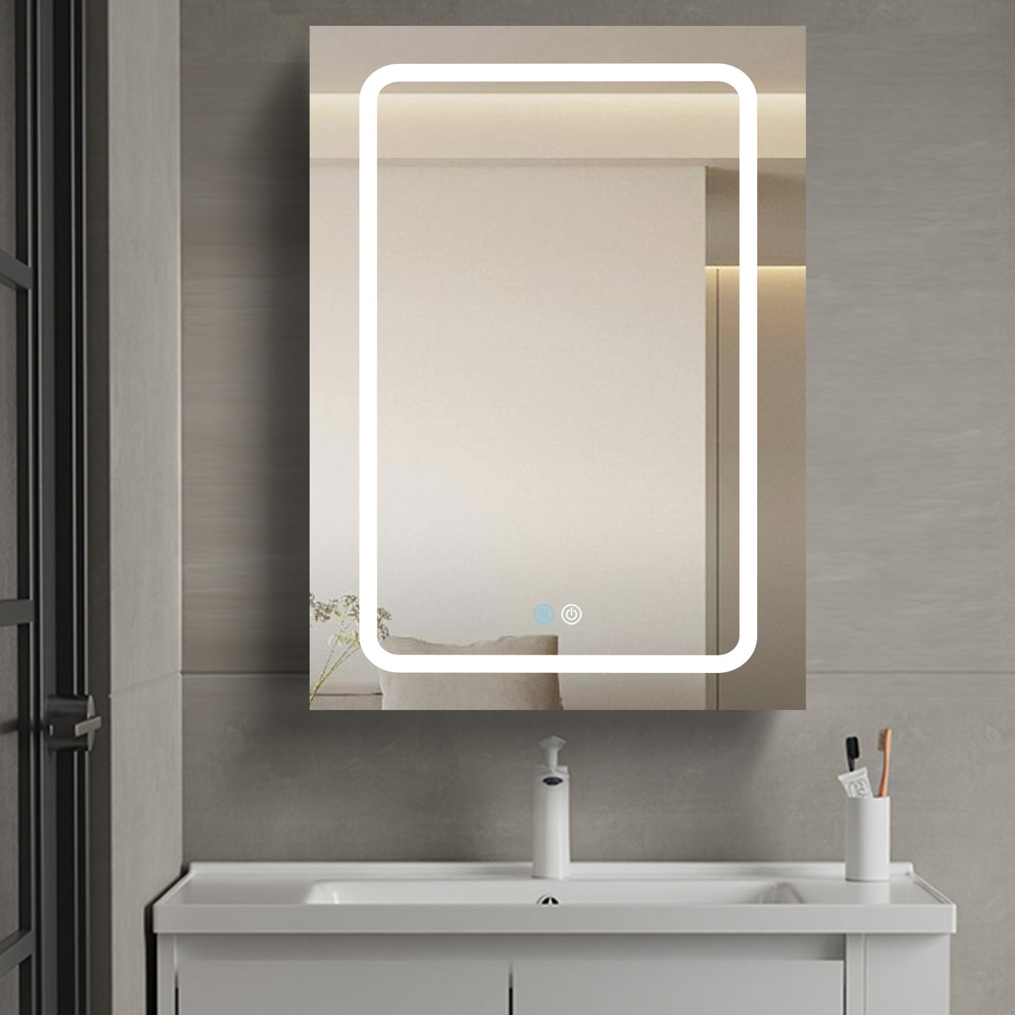 30x20 inch LED Bathroom Medicine Mirror Surface Mounted Unit With Lighted Mirror White Left Open