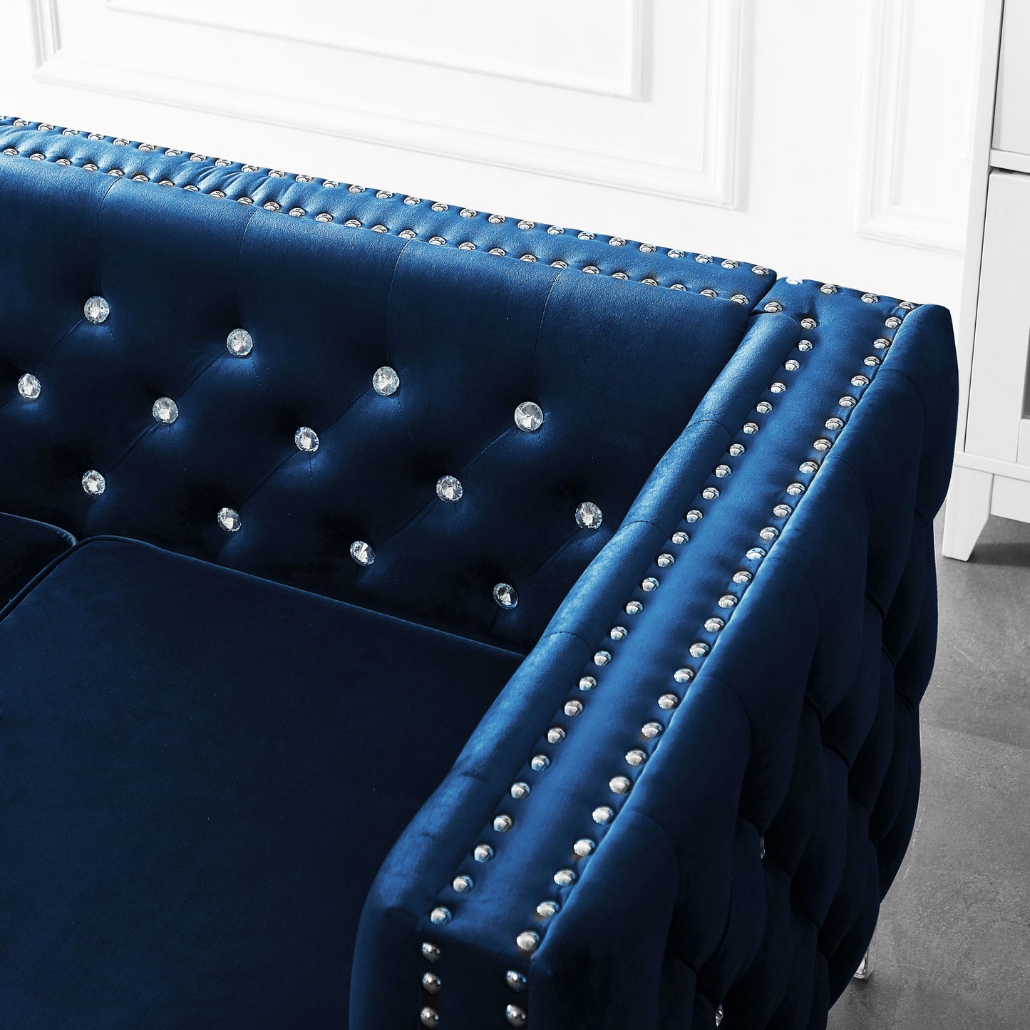 Sapphire Elegance Velvet Sofa Set- Blue