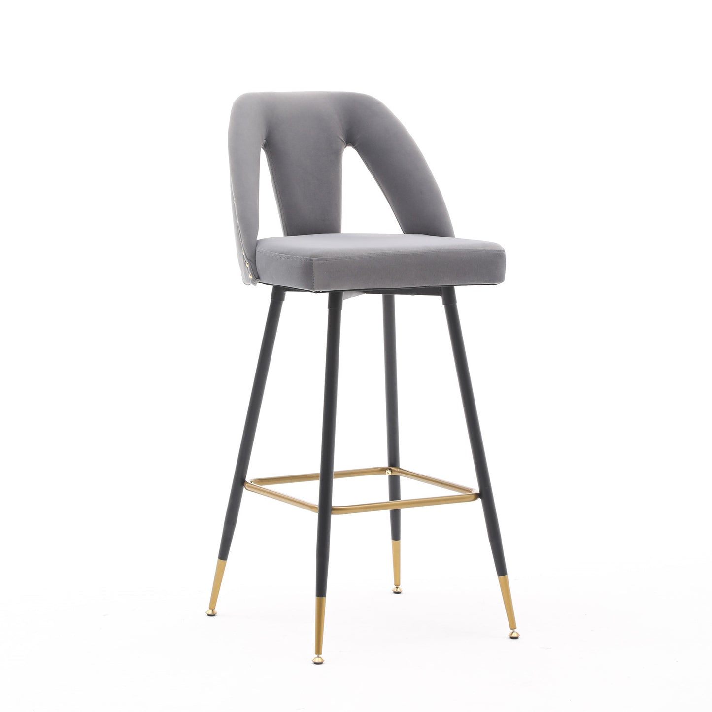 Collection Modern | Contemporary Velvet Upholstered  28\\\" Bar Stool & Counter Stools with Nailheads and Gold Tipped Black Metal Legs,Set of 2