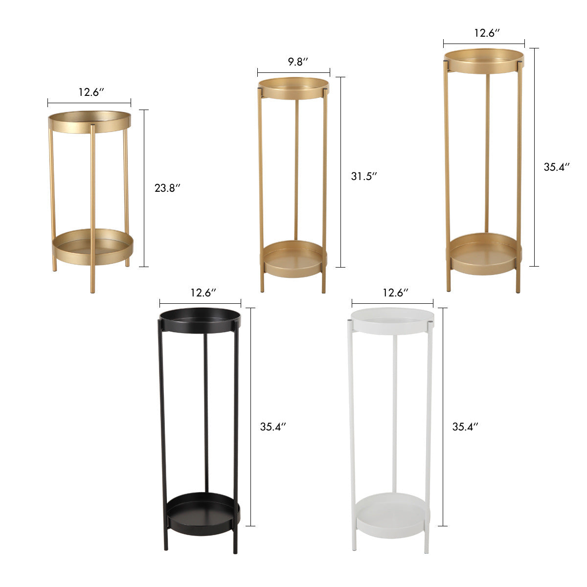 Modern Folding Metal 2-Tier Plant Stand Potted Plant Holder Shelf with 2 Round Trays Indoor Outdoor, Versatile, Golden
