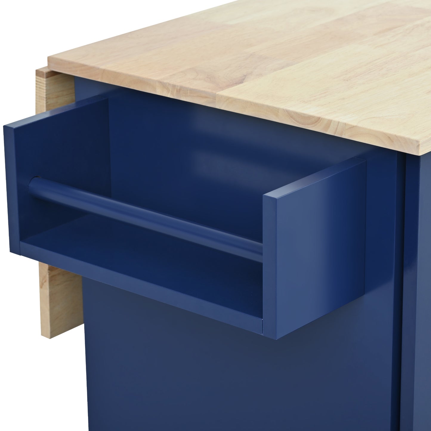 Rolling Mobile Kitchen Island with Drop Leaf - Solid Wood Top Dark blue)