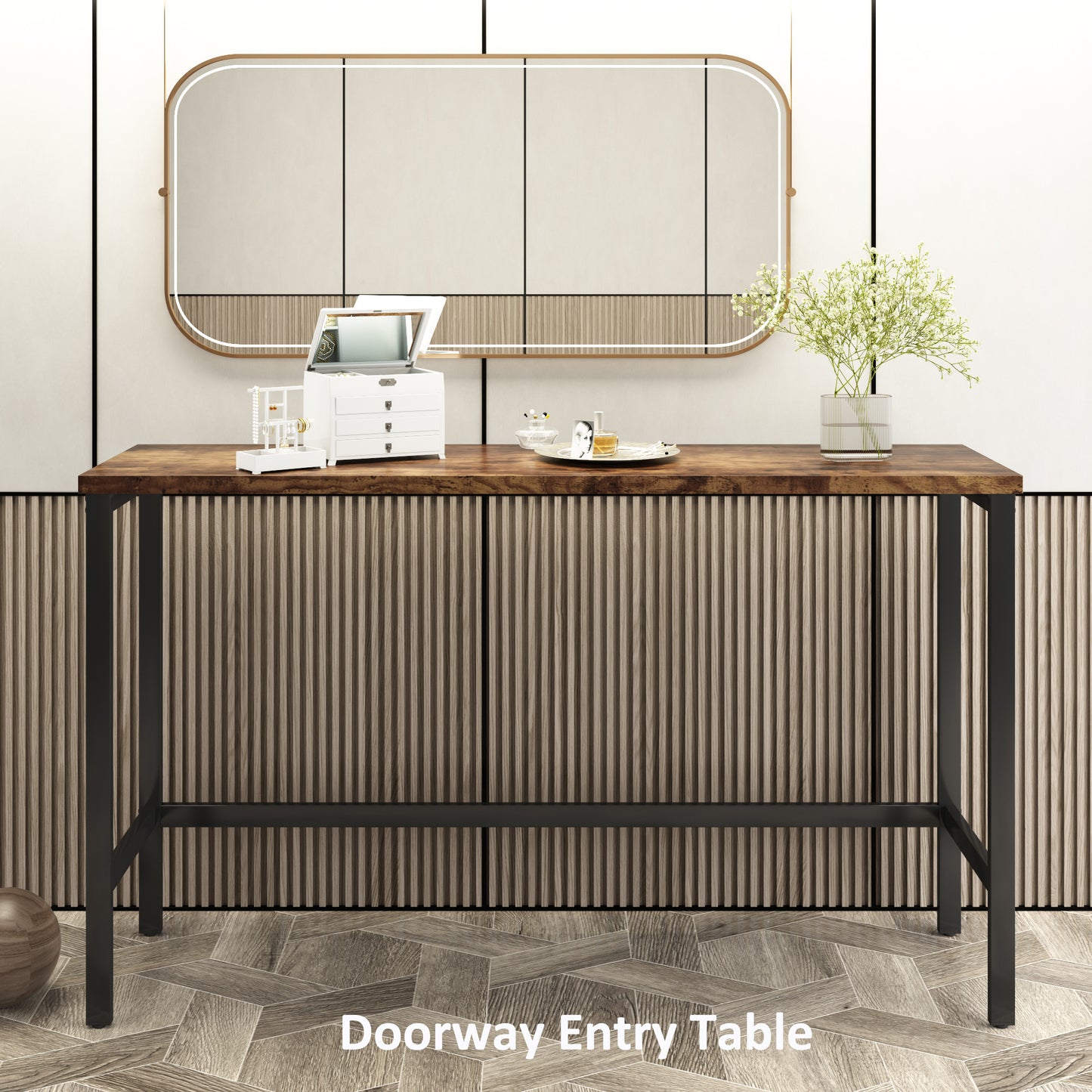 Counter Height Extra Long Dining Table Set with 3 Stools Pub Kitchen Set Side Table with Footrest