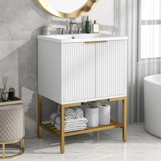 24" Bathroom Vanity with Sink, Bathroom Vanity Cabinet- White