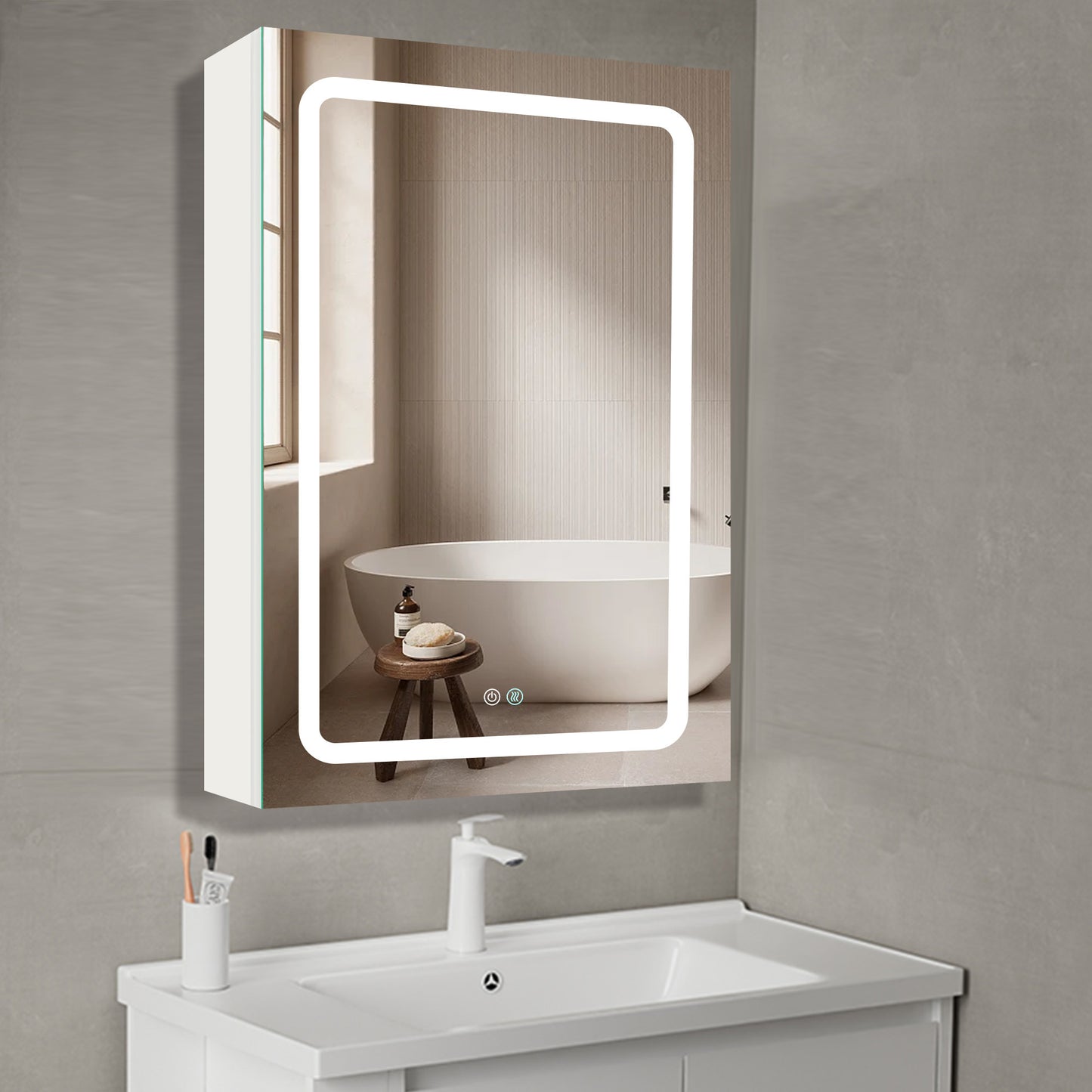 30x20 inch LED Bathroom Medicine Mirror Surface Mounted Unit With Lighted Mirror White Left Open