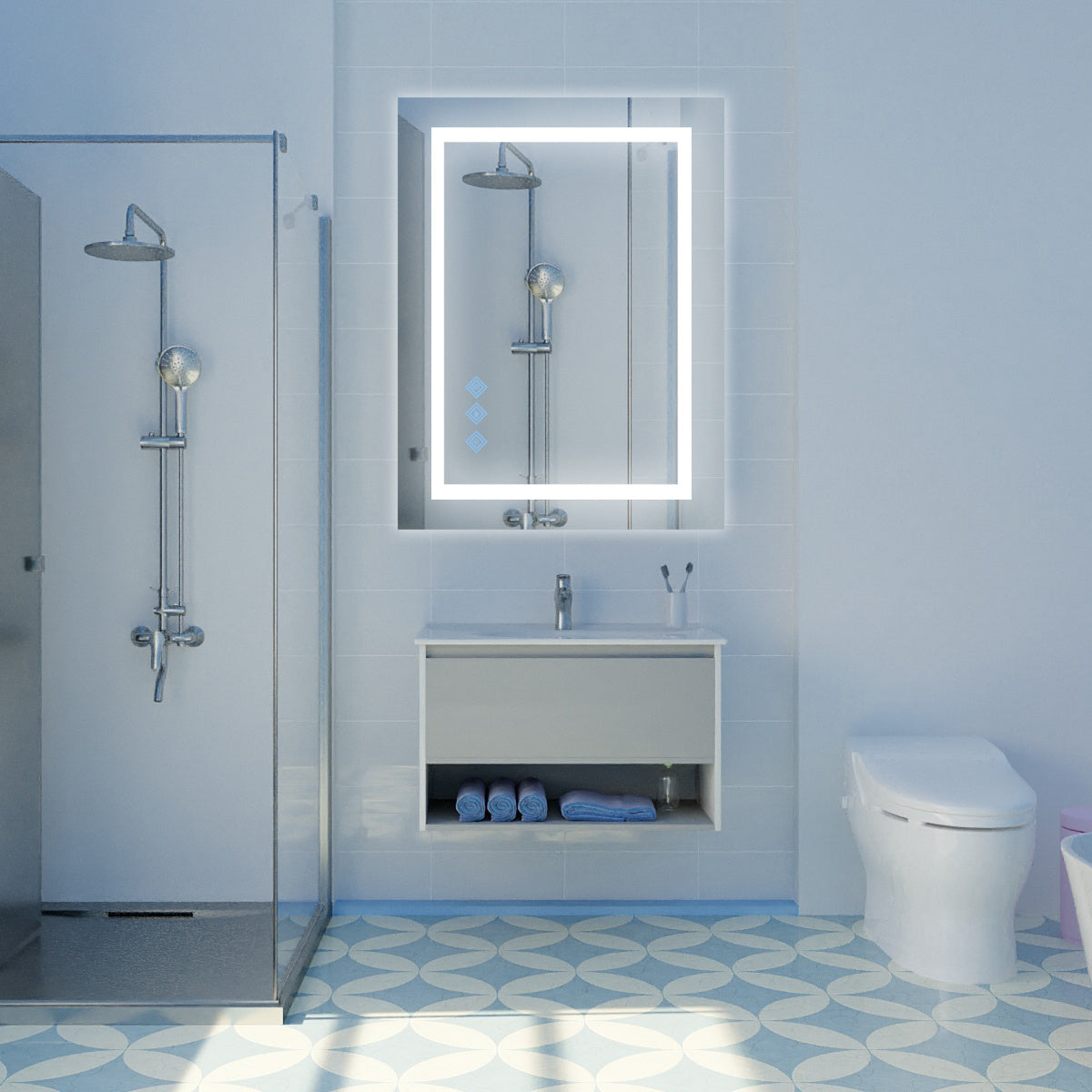 32x24inch Glossy Brushed Silver 3000-6000K LED Bathroom Mirror With Lights,Anti-Fog Dimmable Lighted Wall Mounted Vanity Mirror Master Bath Modern Makeup(Horizontal & Vertical)