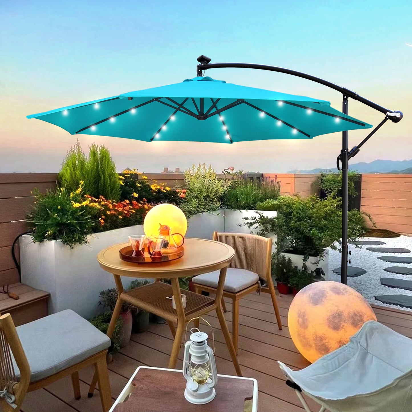 10 ft Outdoor Patio Umbrella with Solar Powered LED Light