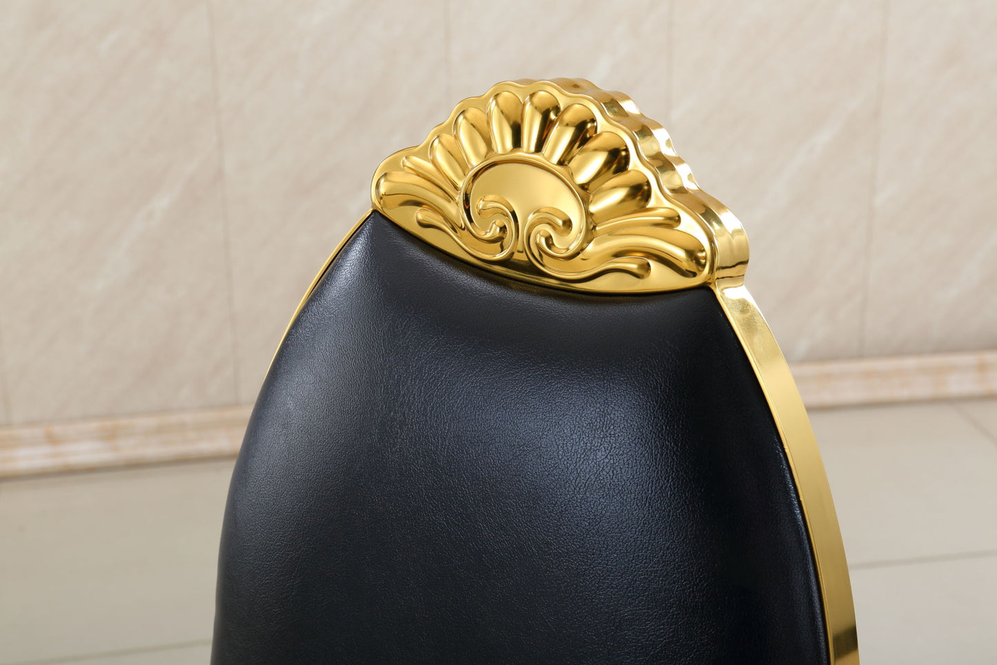 Leatherette Dining Chair Set of 2, Oval Back Carving Design with Stainless Steel Legs