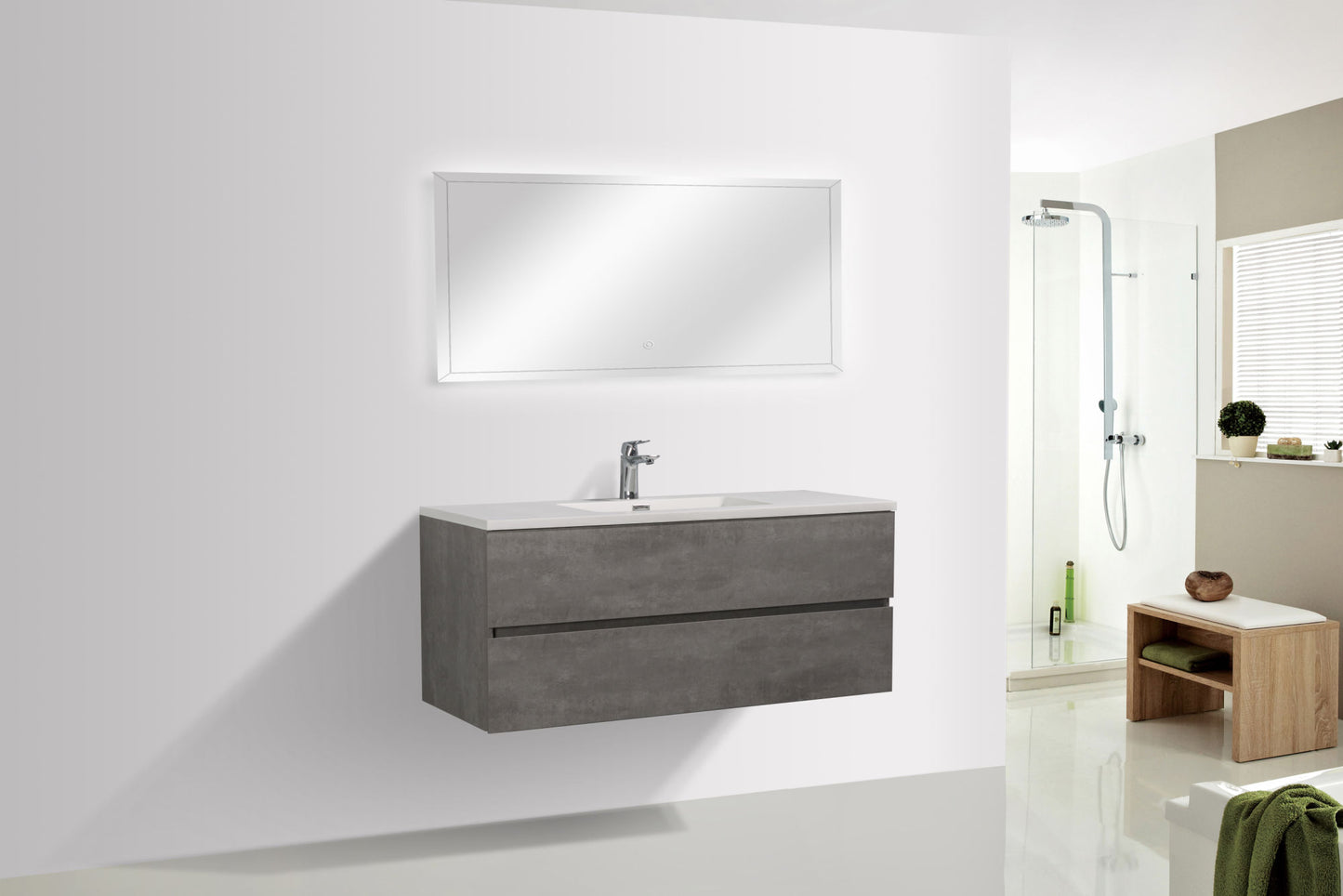 47'' Wall Mounted Single Bathroom Vanity in Ash Gray With White Solid Surface Vanity Top