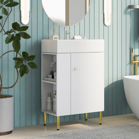 21.6" white Bathroom vanity, Combo -Single Ceramic Sink, Left side storage