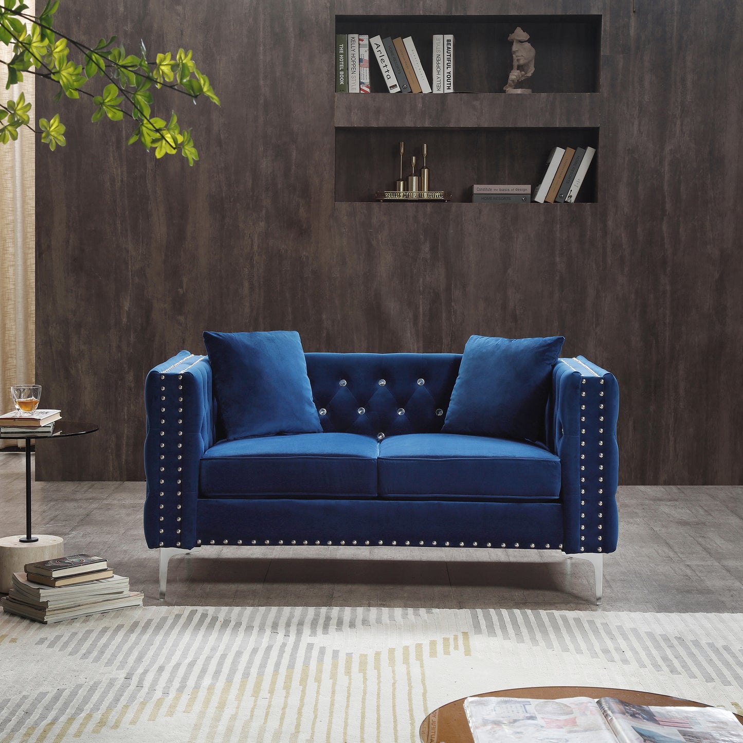 Sapphire Elegance Velvet Sofa Set- Blue