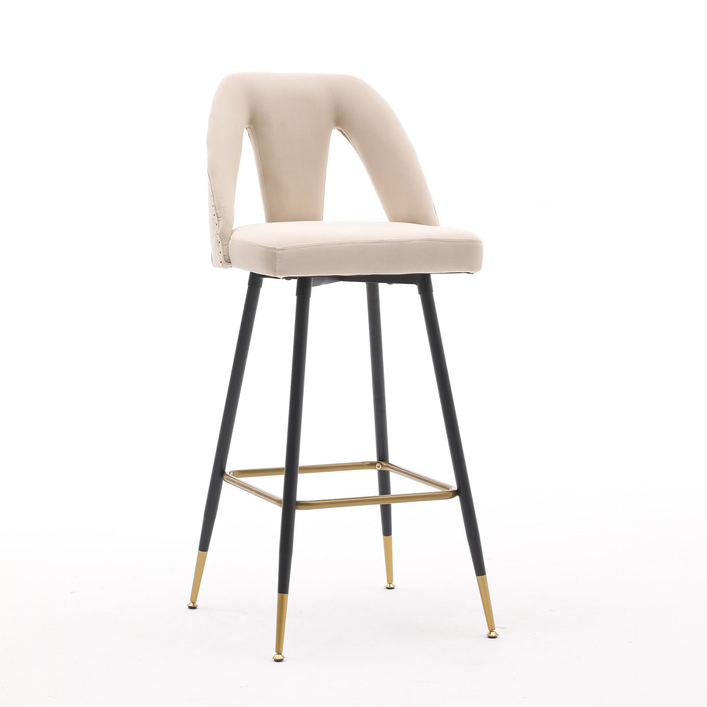 Collection Modern | Contemporary Velvet Upholstered  28\\\" Bar Stool & Counter Stools with Nailheads and Gold Tipped Black Metal Legs,Set of 2