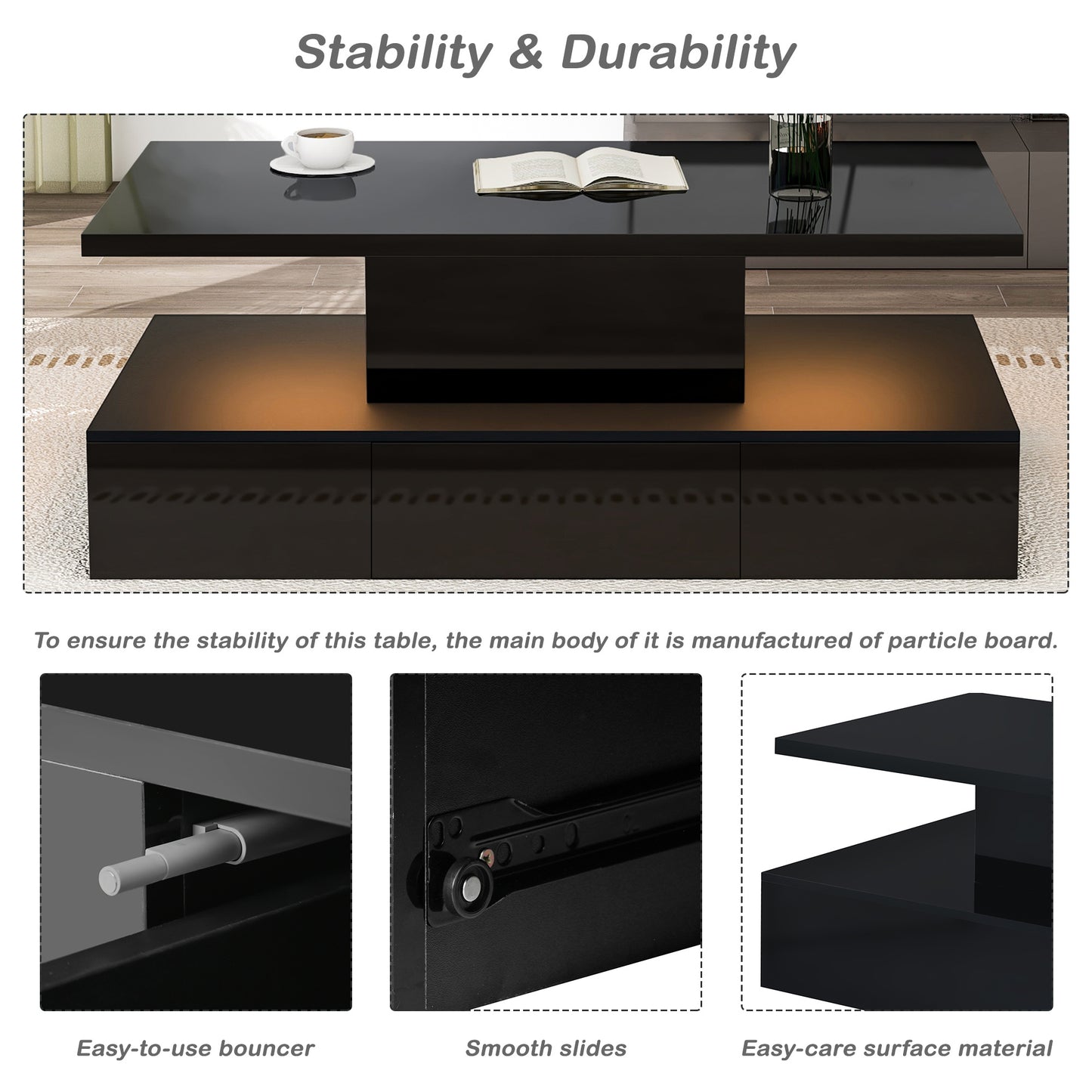 Modern Glossy Coffee Table with Drawer