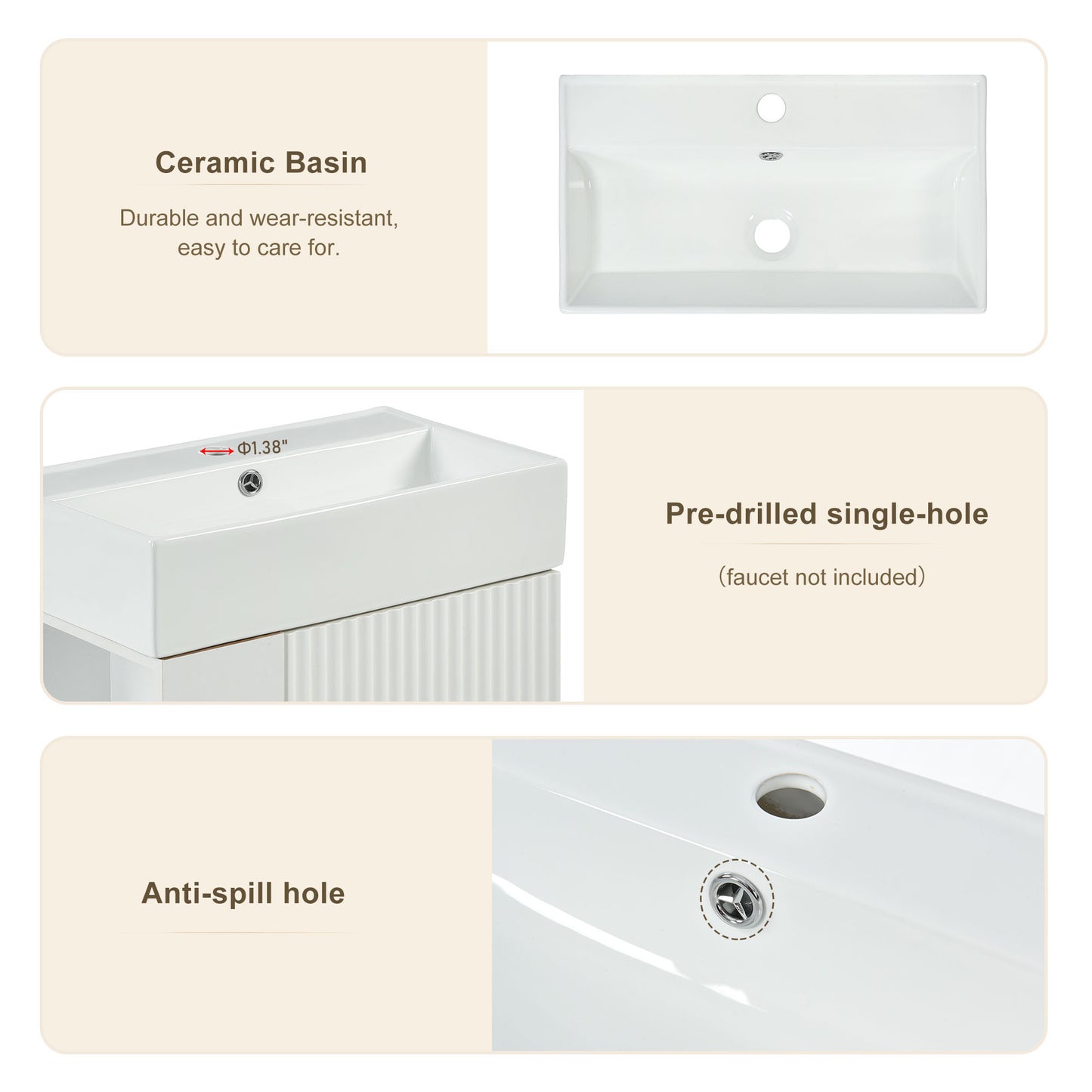 21.6" white Bathroom vanity, Combo -Single Ceramic Sink, Left side storage