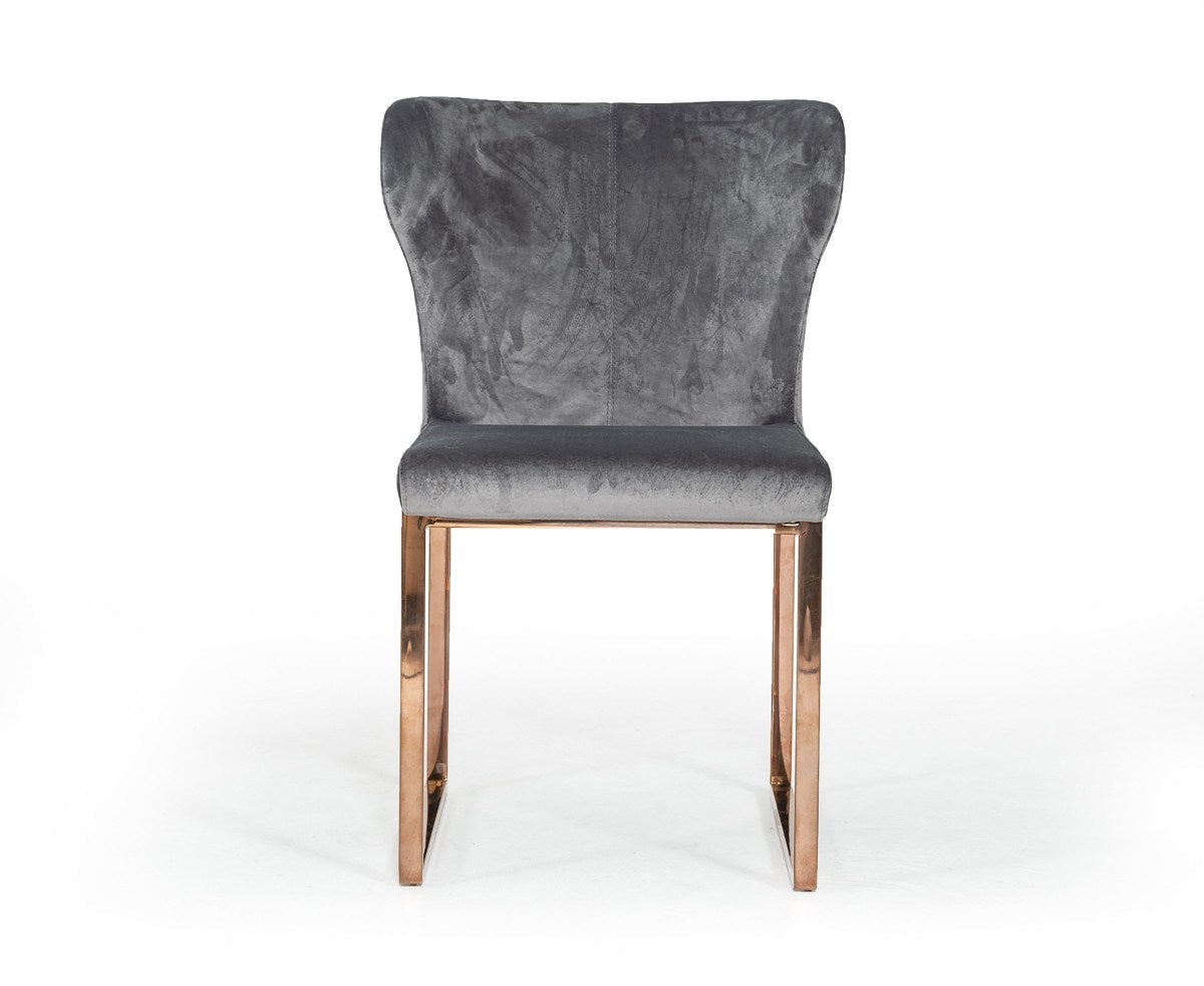 Modrest Chadwick Modern Grey Velvet & Rosegold Dining Chair